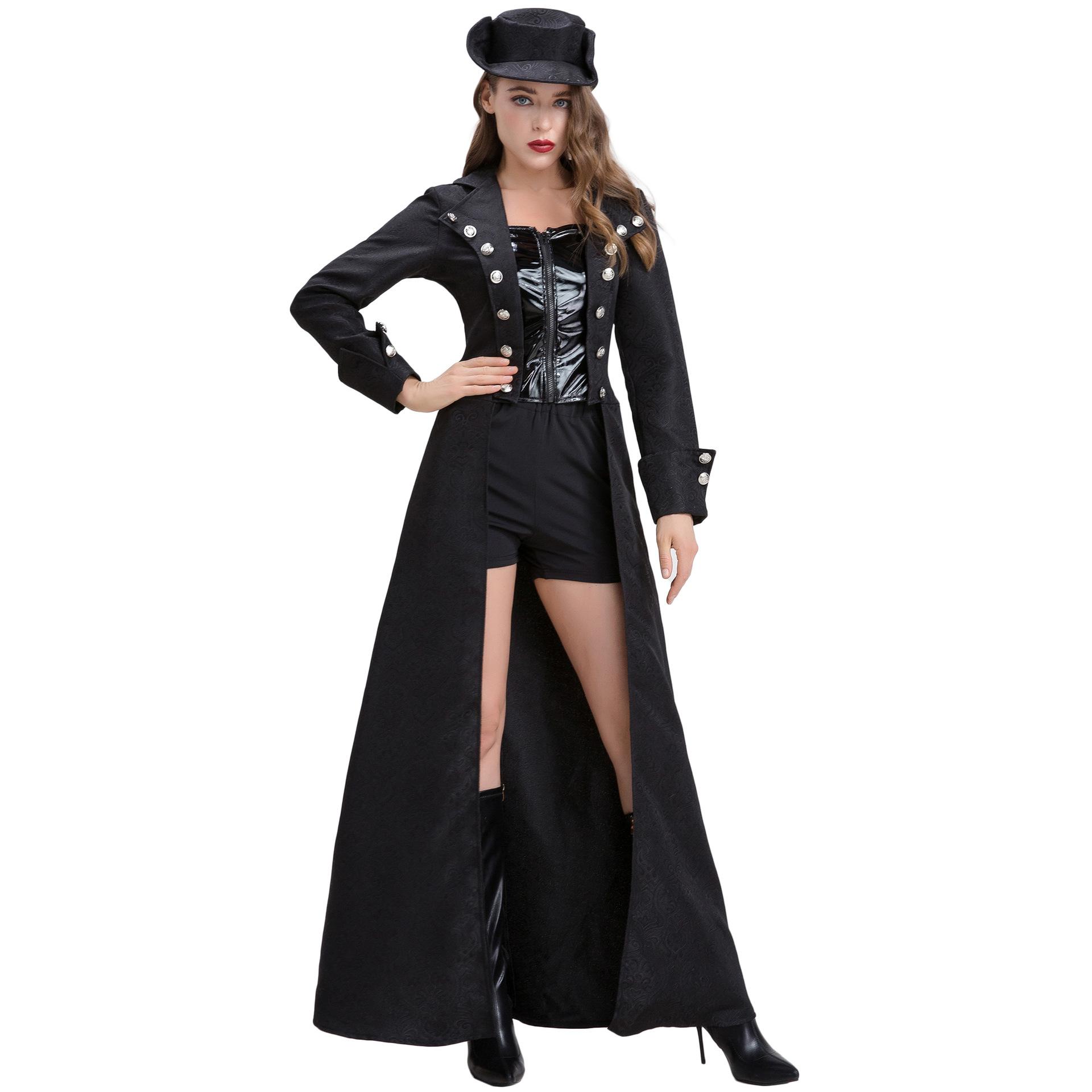 

Medieval retro cos costume Halloween punk style music festival party long trench coat stage performance costume S