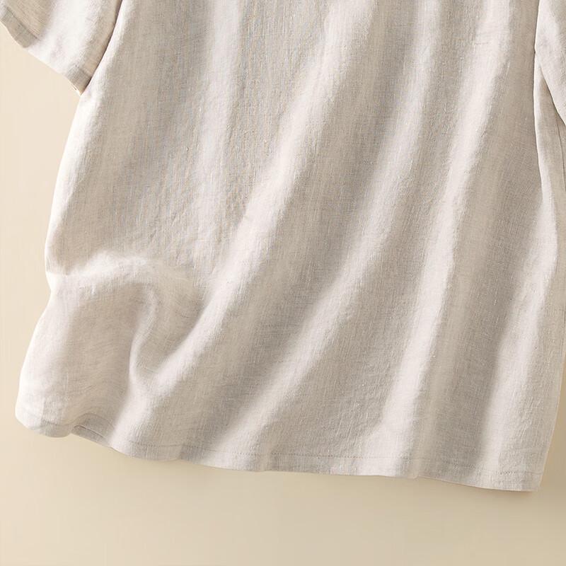 Women's Printed Linen Round Neck Short Sleeve Blouse