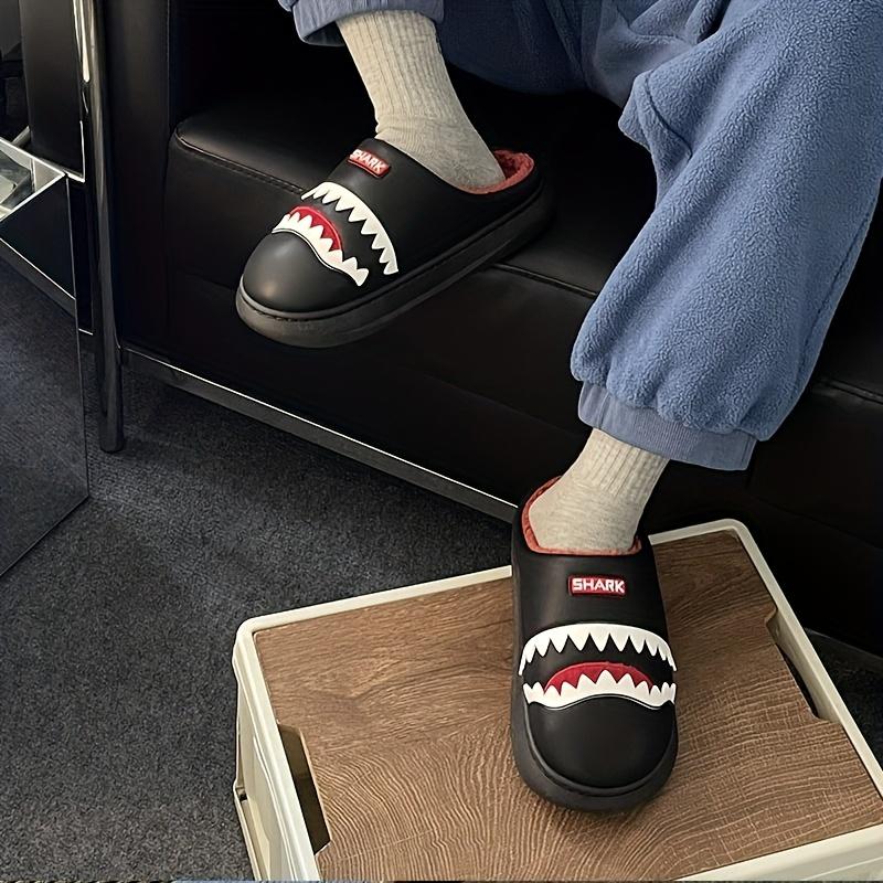 Men's & Women's Winter Fleece-Lined Slip-On Slippers with Cartoon Shark Design - High Quality Non-Slip EVA Sole, Thickened Warm PU Upper for Indoor