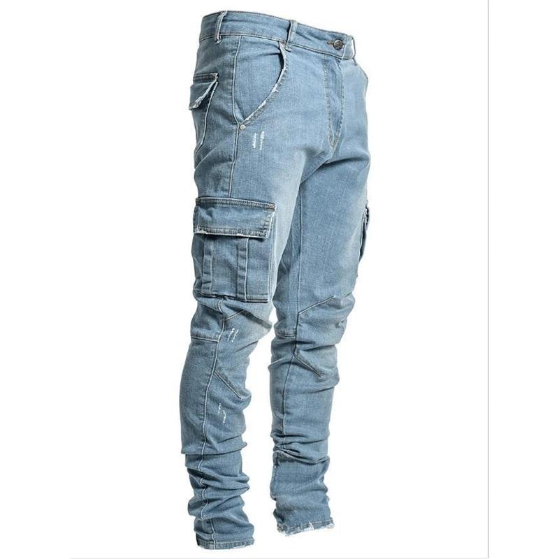 

Men s Elastic Personality Stretch Ripped Personality Denim Trousers XXXL світло-синій колір