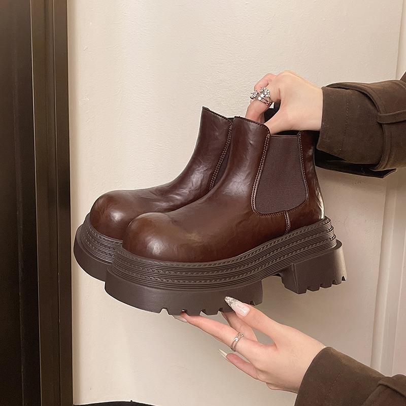Thick-soled heightening Chelsea boots new small cigarette tube short boots Martin boots women