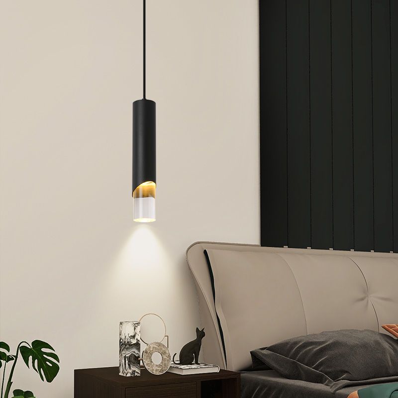 LED Modern Black Gold Pendant Light Bedroom Bedside Table Adjustable Chandelier