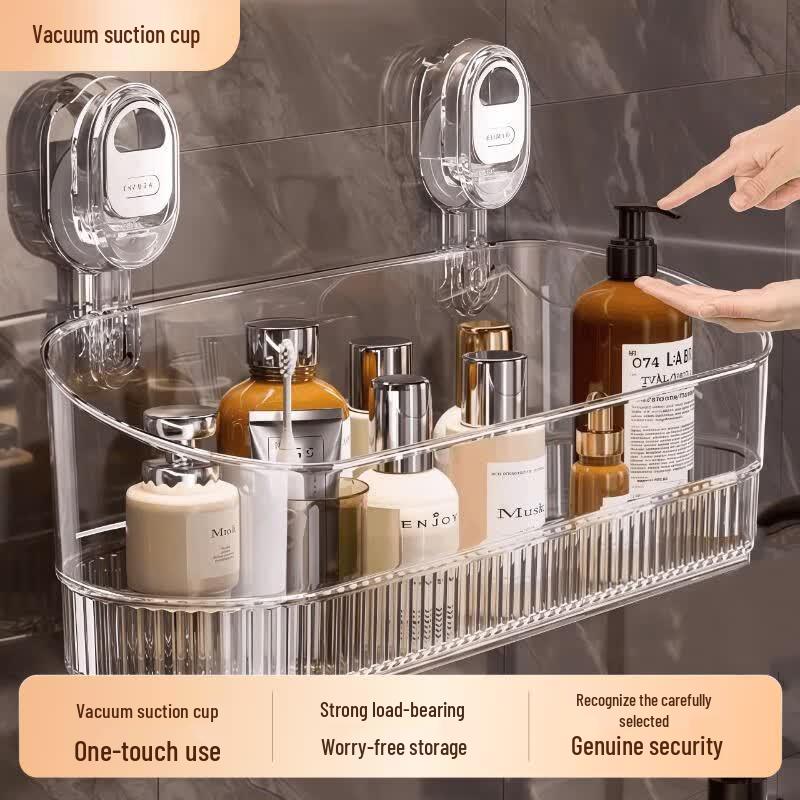 Wall-Mounted Suction Cup Bathroom Storage Shelf