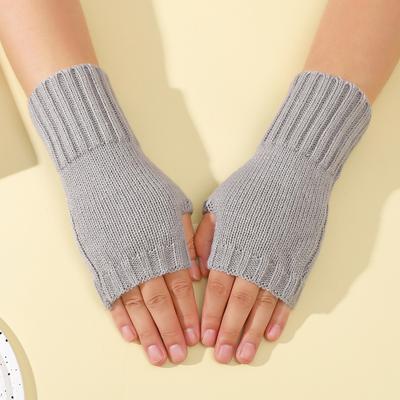 Allzweck-Halbfingerhandschuhe für Herbst und Winter Einfarbig Wollig Warm und Kältefest Ärmel für Studenten zum Schreiben