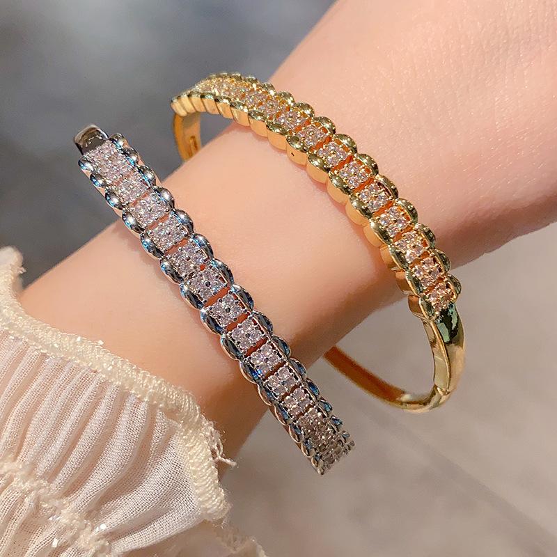 Zircon Inlaid Yellow and White Color Separated Bracelet, Cuban Bracelet, Light Luxury High-end Tennis Bracelet