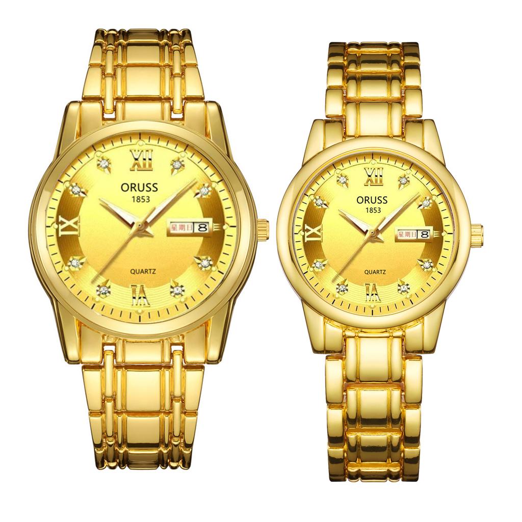 Gold Watch Simulation Watch Atmospheric Business Waterproof Luminous Calendar Watch Men'S Couple Watch Quartz Watch