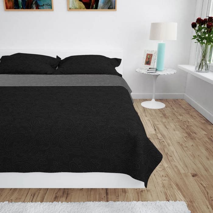 VidaXL Couvre-lit à double face matelassé 170 x 210 cm Gris et noir