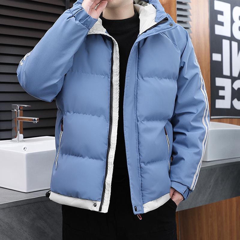 Two Bars Hooded Cotton-padded Jacket Men's Thickened Hooded Cotton-padded Jacket Student Hooded Bread Jacket Teen Casual