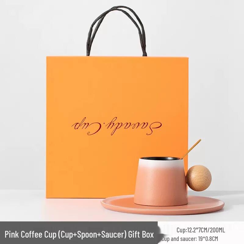 

Pink Ceramic Coffee Mug & Tea Set Gift Box with Wood Handle
