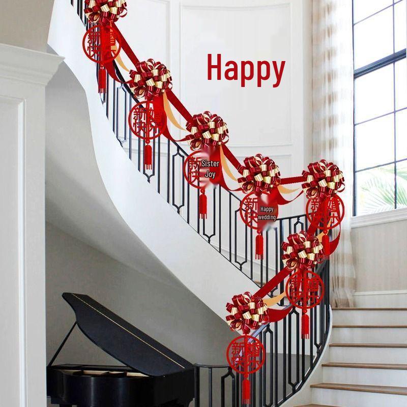 Bridal Stair Railing Décor Set: Tinsel Ornaments for Wedding Handrails