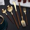 4/5pcs Imitation Wooden Handle Kitchen Dinnerware Set Gold/Silver Dessert Tableware  Family Dinner