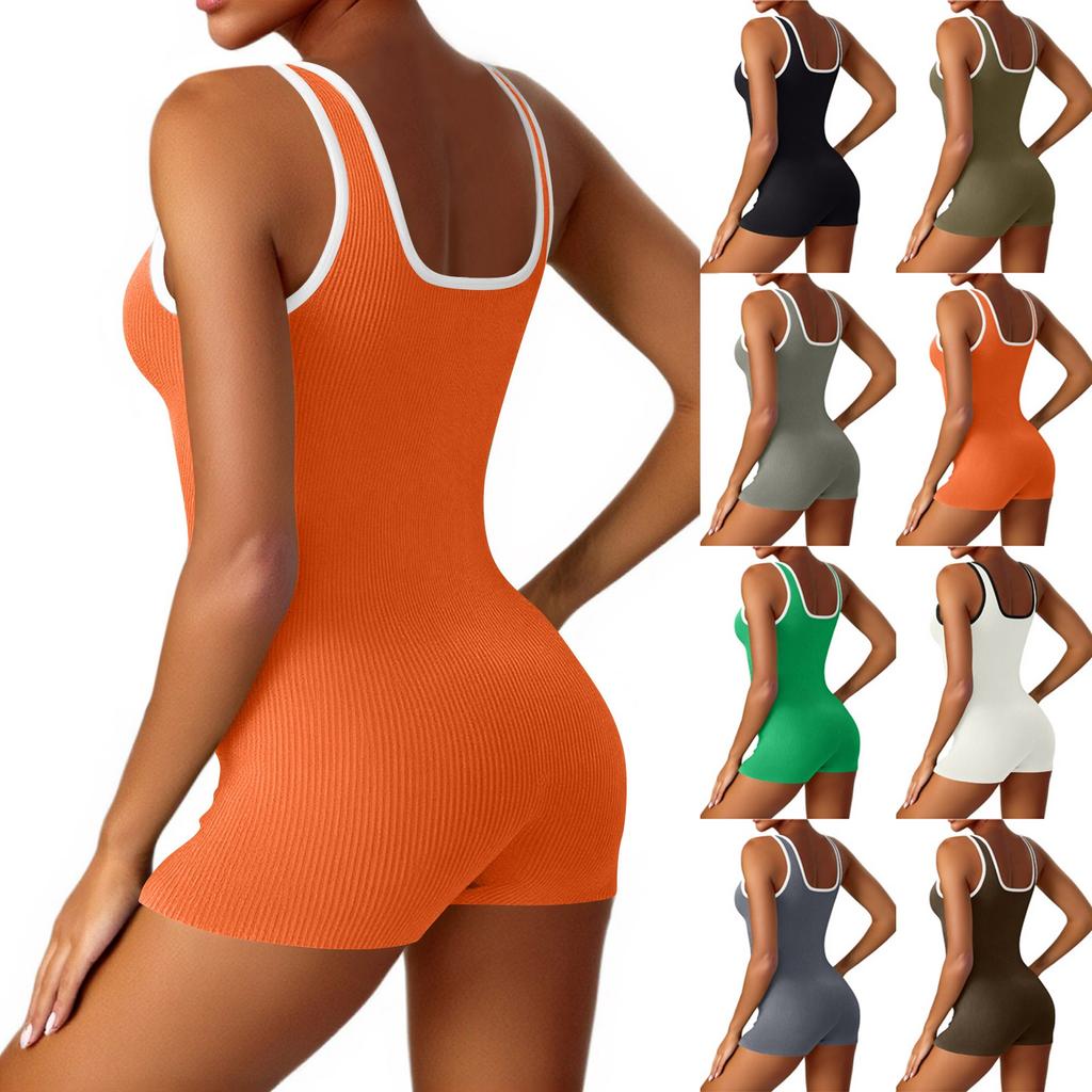 Women's Fashionable Solid Color Round Neck Tight Back Yoga Suit Yoga Jumpsuit