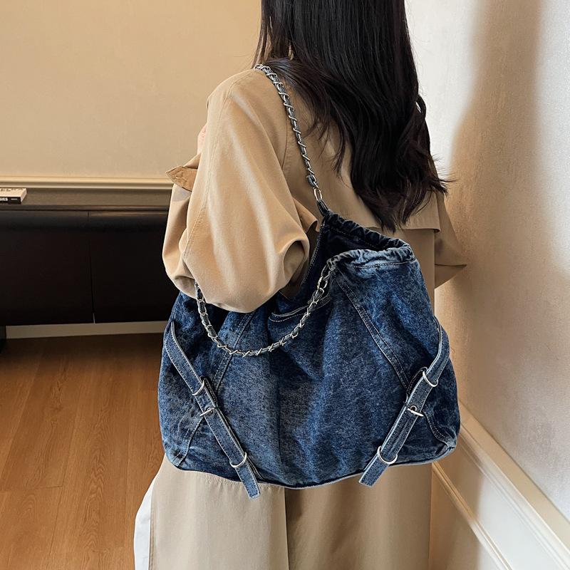 Denim Tote Bag Simple Casual Fashion Messenger Bag Korean Version Large Capacity Shoulder Bag Women's New Armpit Bag