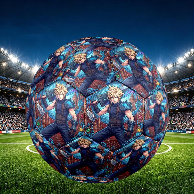 Final Fantasy Print Size 5 Soccer Ball, PU Wear Resistant Football for Match Training and Daily Practice, Birthday Gift for Soccer Fans