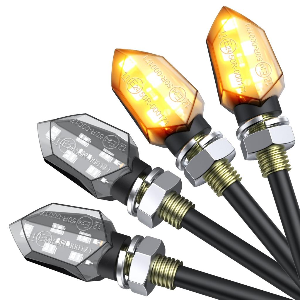 Justech LED Motorcycle Turn Signals 24 LED 12V Universal Flowing Turn Signals High Brightness Turning Lights Cover Yellow (Transparent Light)