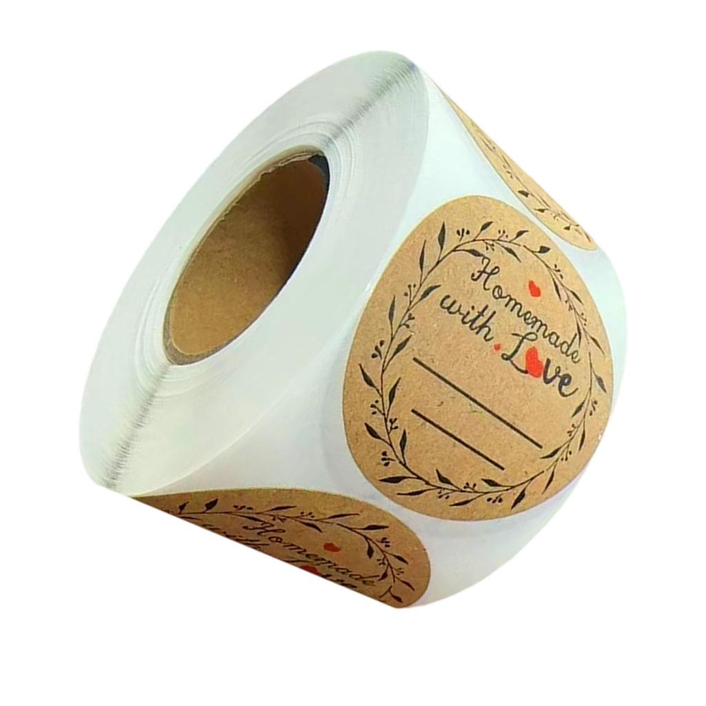 Pack Of 500 Kraft Paper Round Adhesive Labels Homemade Love Text Sticker Set For Baking Gift Home Decors And Crafting