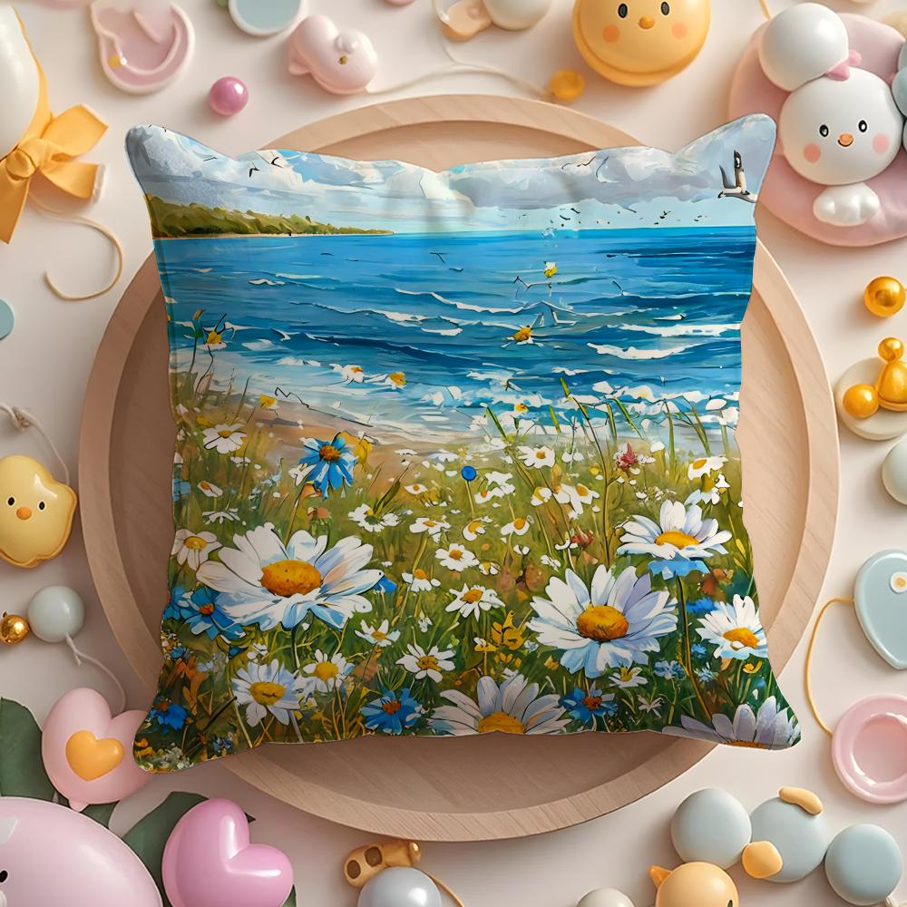

Ocean & Floral Fantasy Pillow Case Soft Plush Fabric Double-Sided Printed Cushion Cover Warm Winter Sofa Pillow Case 30cmx30cm