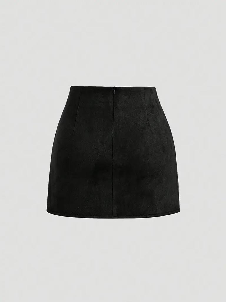 European and American Women's Faux Suede Mid-Waist Short Skirt - Wrinkled, Versatile for Spring and Autumn