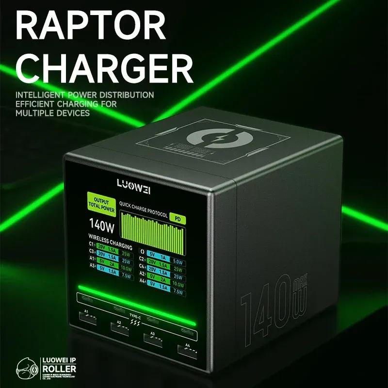 Luowei LW-U1 140W Raptor Desktop Charging Station 15W Wireless Fast Charging for Phone Watch PC Multi Port USB Charger