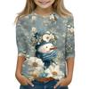 Jule trykk topper for unge jenter 4-11 år rund hals 3/4 ermer T-skjorter trendy topper antrekk tees