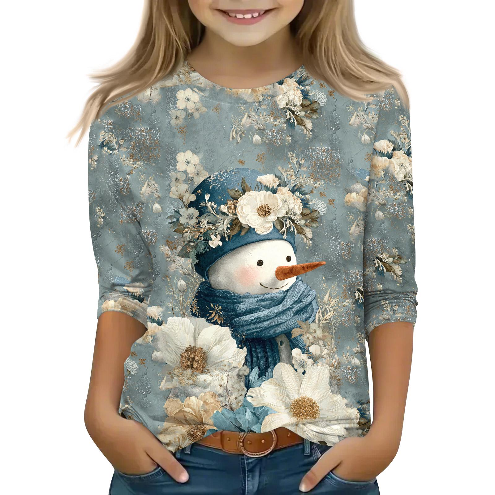 

Рождественские топы с принтом для девочек-подростков 5-16 лет, футболки с круглым вырезом и рукавами 3/4, модные топы, нарядные футболки 110