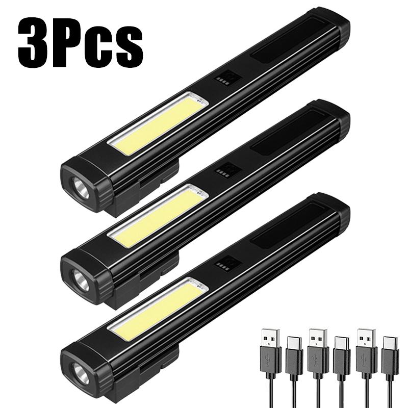 Mini Portable LED Pen Lamp COB Side Light Bottom Magnet Flashlight With Pen Clip Built-in Battery Type-C Rechargeable Work Torch