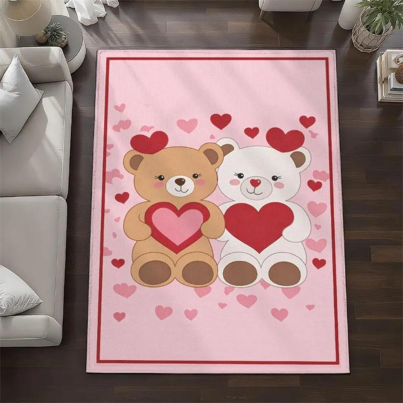 Couple Bear Printed Carpet Valentine's Day Decorative Door Mat Entrance Living Room Bedroom Festive Atmosphere Rug