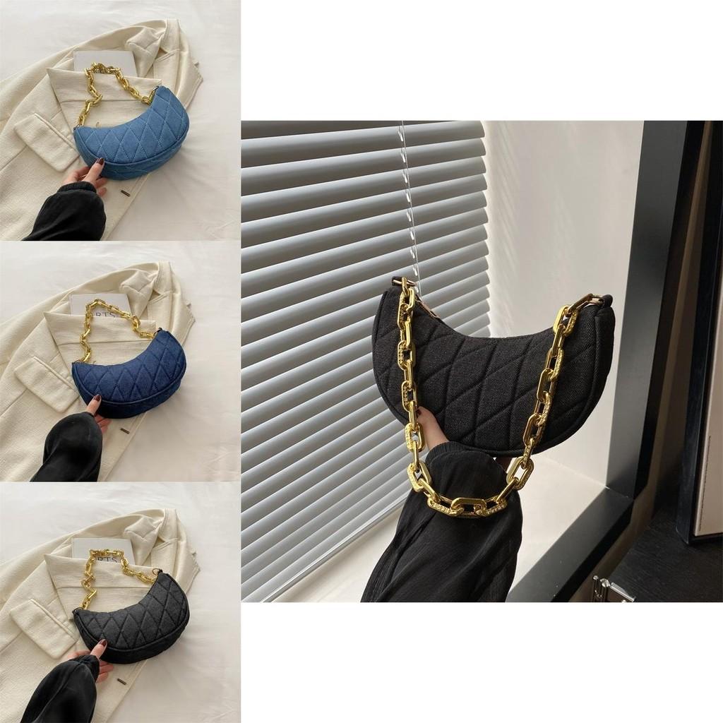 Stylish Womens Summer Chain Crossbody Bag In Black Deep Blue And Light Blue Colors