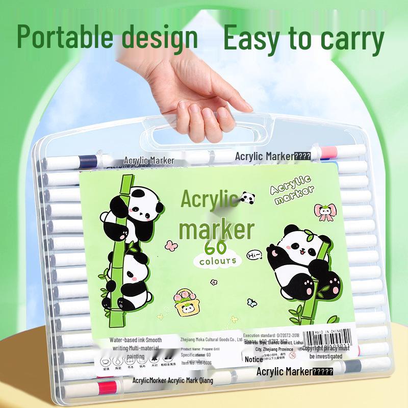 Panda Cartoon Acrylic Marker Pens for Kids - Water-Based, Opaque, Stackable Colors for Children’s Art
