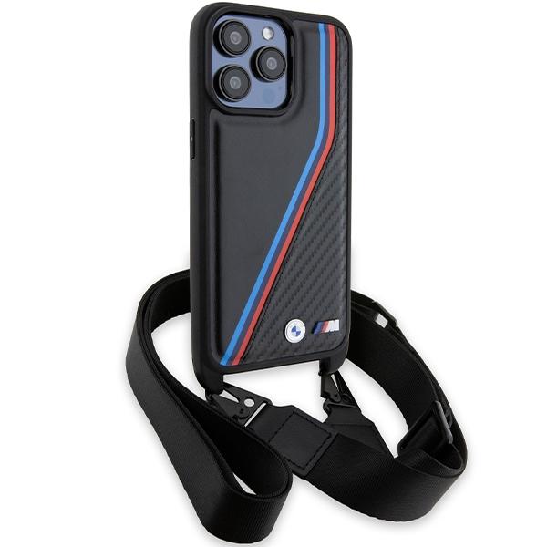 BMW Bmhcp15L23Psvtk Iphone 15 Pro 6.1 Czarny/Black Hardcase M Edition Carbon Tricolor Lines & Strap