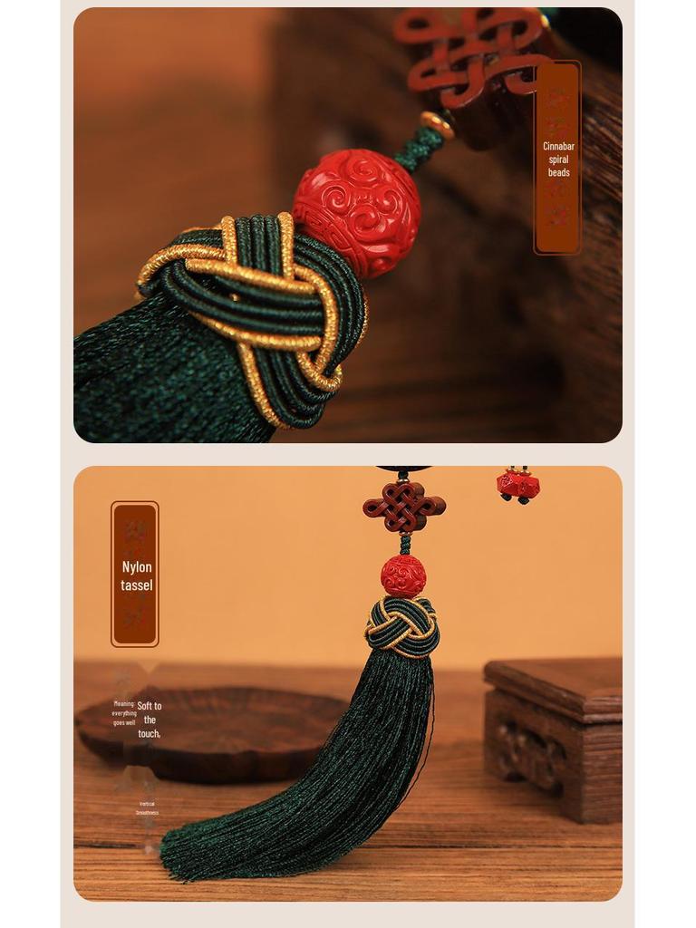 Chinese Red Cinnabar Gourd Car Pendant: Men's Blessing and Peace Charm, Compact and View-Friendly.