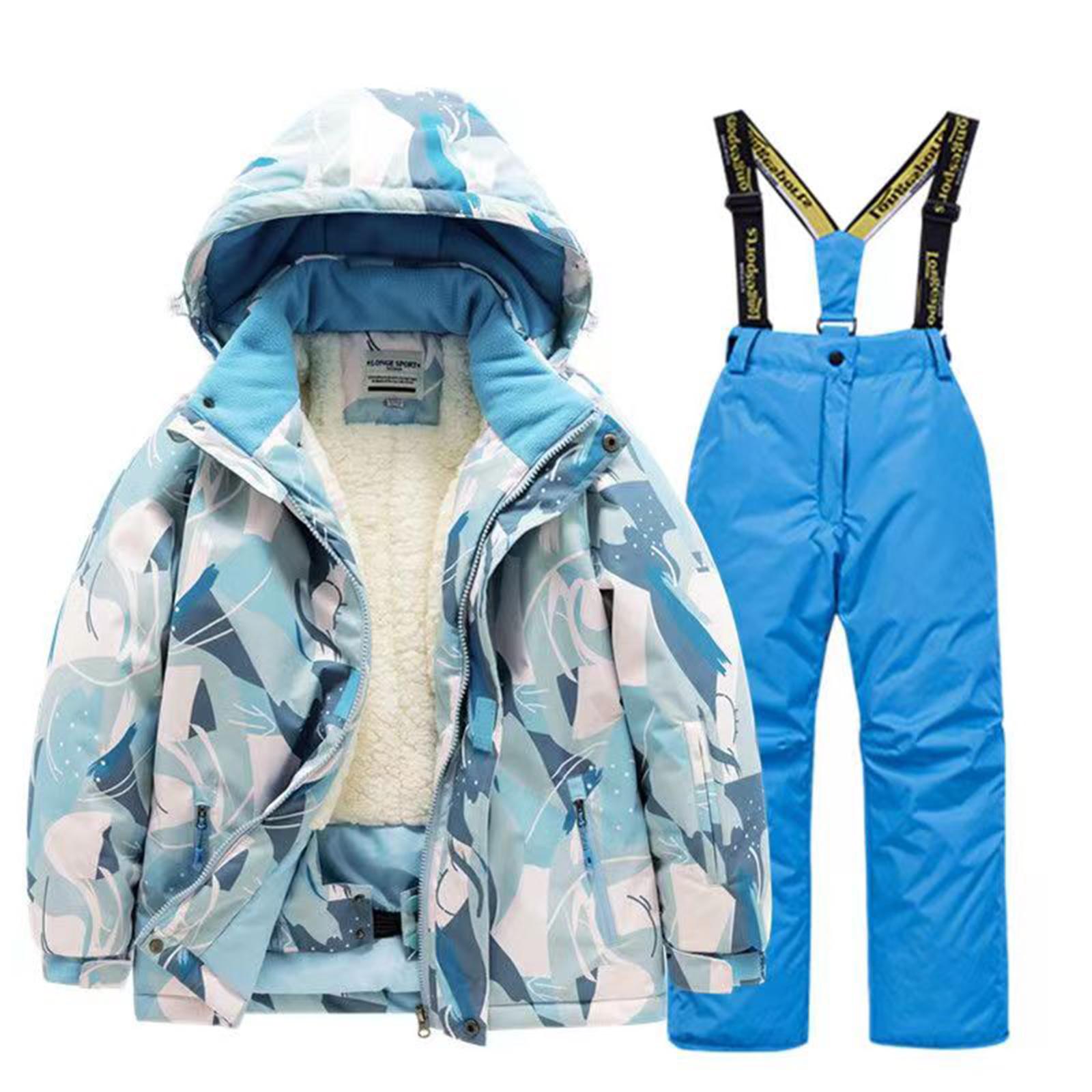 

Детский модный лыжный комплект для мальчиков и девочек, утолщенный водонепроницаемый теплый лыжный костюм, куртка и брюки, комплект 8 синий