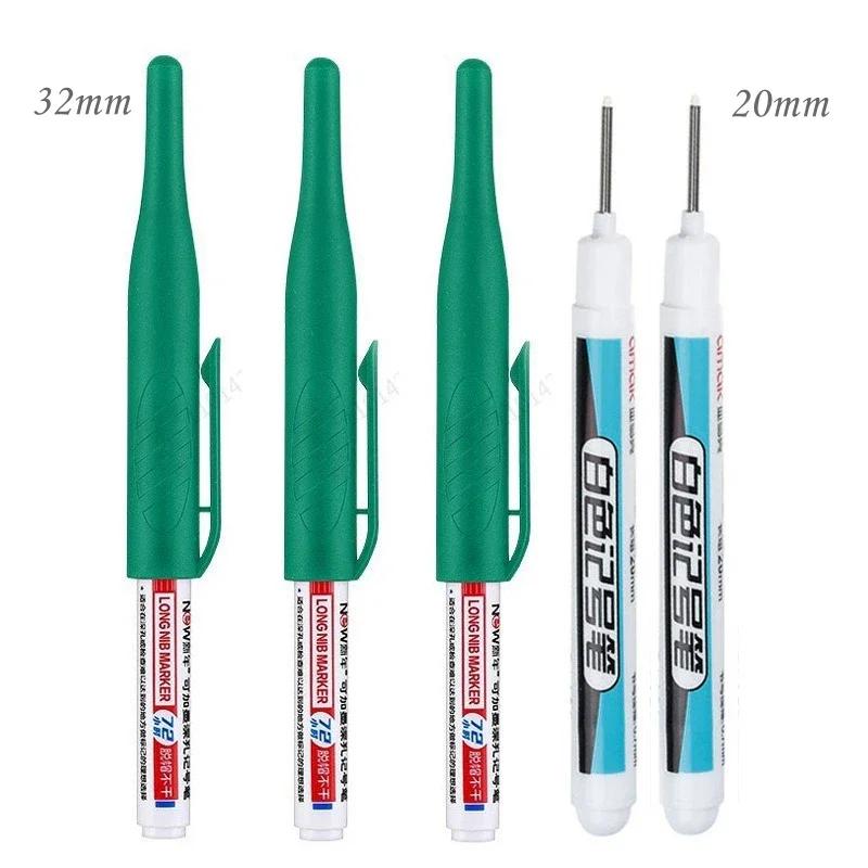 32/20mm Waterproof White Oily Deep Hole Long Nib Head Markers Pen Set for Metal Perforating Bathroom Woodworking Decoration Tool