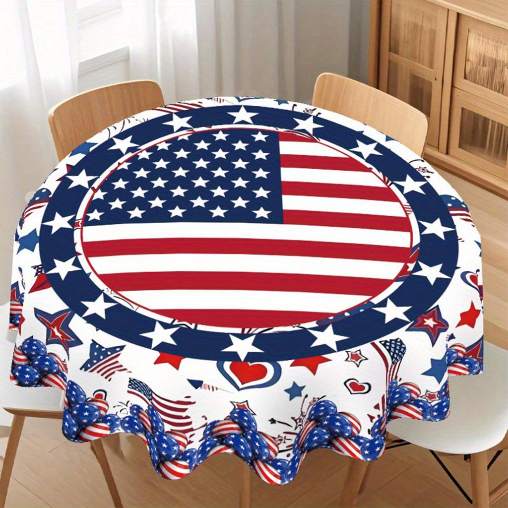 Round Tablecloth Polyester Material Star Pattern Freedom Letter Print Suitable for Dining and Party Use Decoration