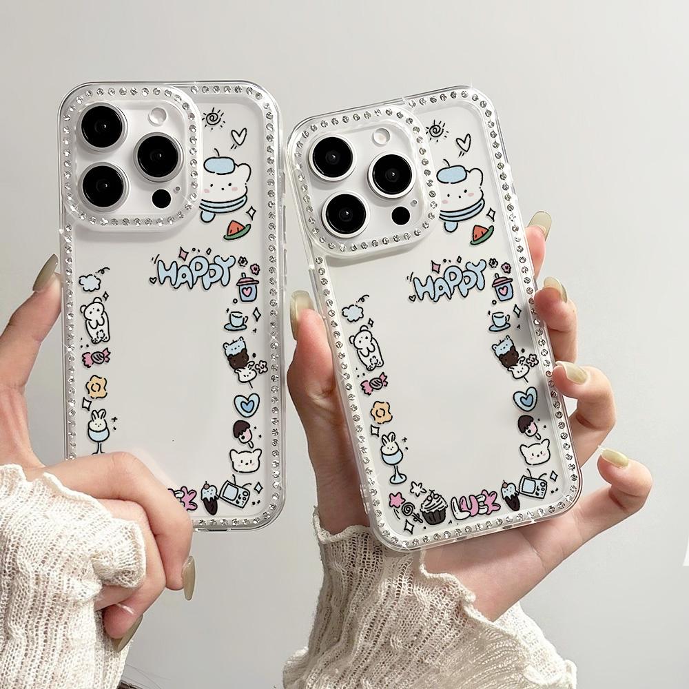 Bracelet Chain Phone Case For iPhone 17 16 15 13 14 for 17Air 17 12 14 16 Pro 17 14 16 Pro Max Sparking Diamond Cute Pattern Hard Cover With Lanyard
