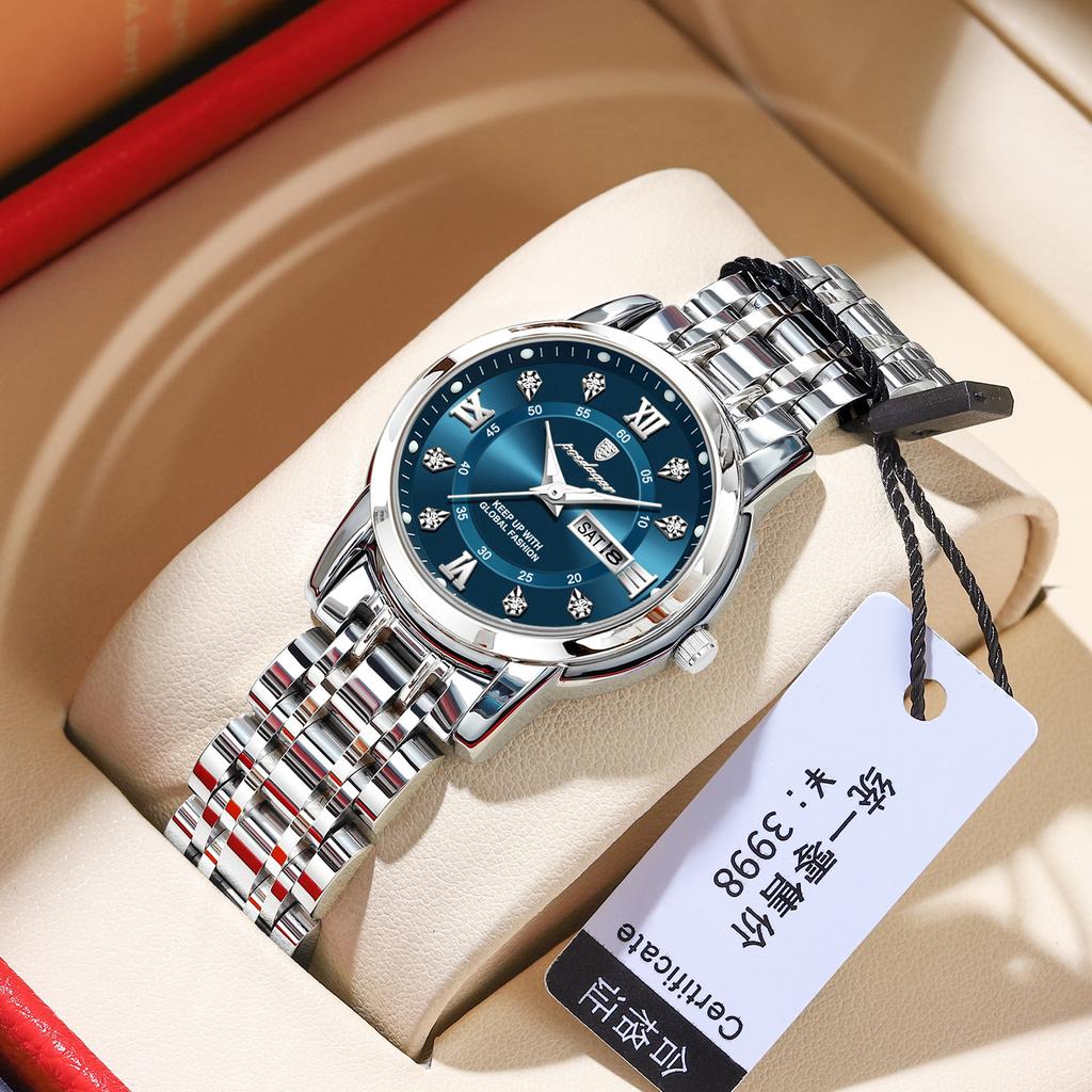 Dames quartzhorloge Nieuw waterdicht lichtgevend horloge met dubbele kalender