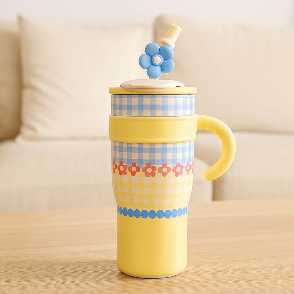 1200ml Thermos Water Bottle Stainless Steel Drinking Straw Cup Kawaii Thermos Cup  Travel