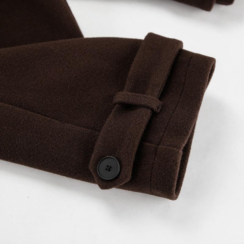 Women French Style Thick Loose Brown Double Breasted Woolen Commute Coat