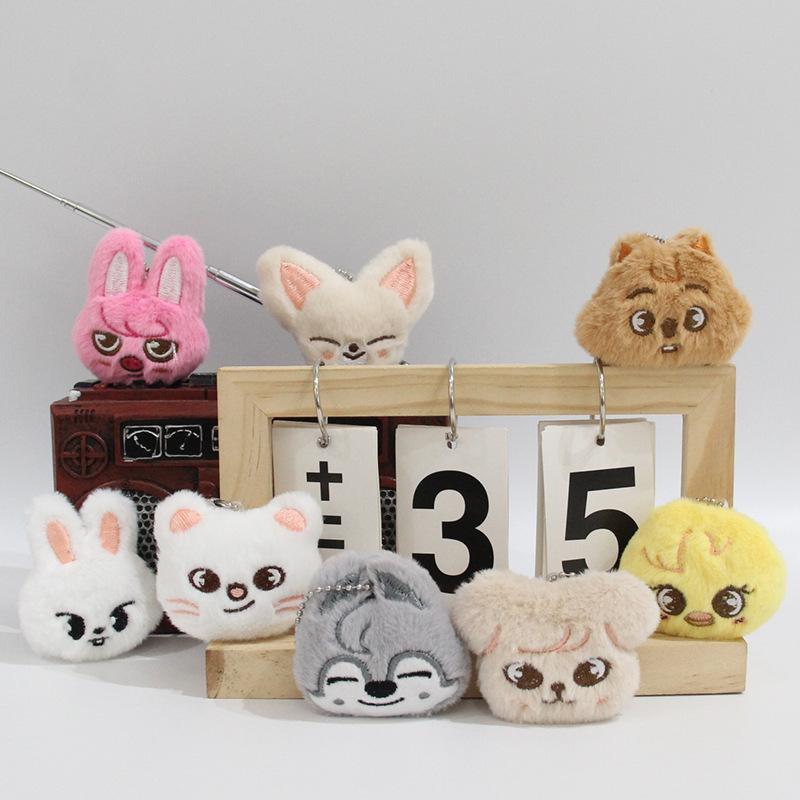 Kpop Stray Kids SKZOO Face Plush Keychain, Cute Cartoon Animal Head Stuffed Pendant, Soft Bag Charm Fan Merch Gift