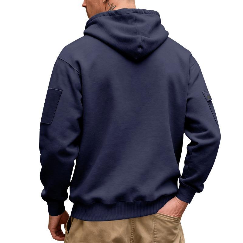 Men's Heavyweight Fleece Zip Up Hooded Cargo Sweatshirt.