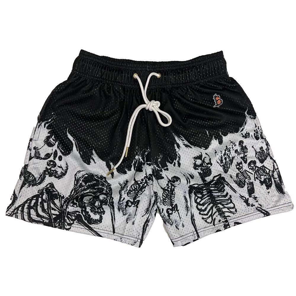 

Men s Retro American Skull Flame Basketball Shorts - Quick-Dry, Four-Point Fitness Sportswear for Summer XXXL чёрный