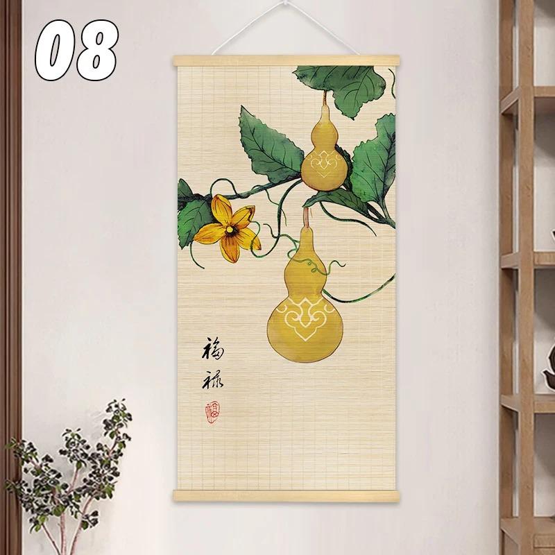 

Chinese Style Bamboo Hanging Painting Curtain Roller Lotus Flower Study Zen Tea Background Room Decor 40x80cm