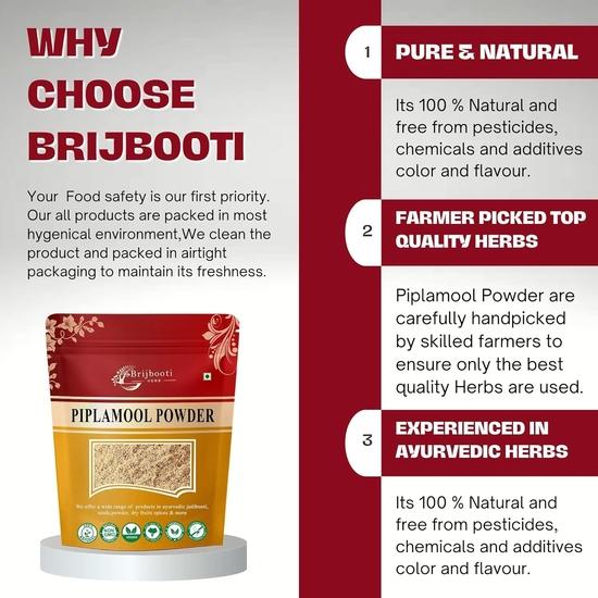 Brijbooti Pipla Mool Powder (100 gm) | Piplamool Dampa | Piplamool Powder | Peepla Mool Powder