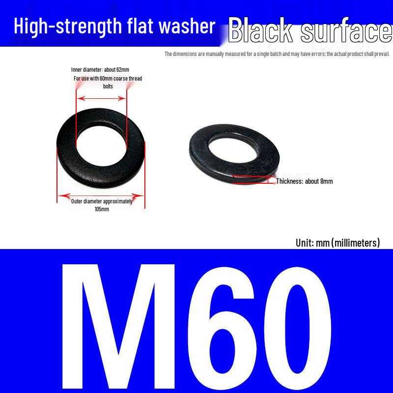 Large-Edge Flat Washer: Thickened, Widened, Blackened Quenched, M20/M24/M30, Grade 8.
