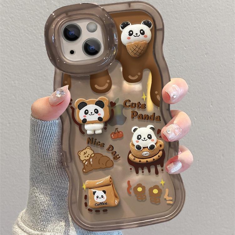 Coffee Panda Suitable for IPhone16 IPhone Case 15promax Dual Bracket 14 Three-dimensional 13 Niche Anti-fall