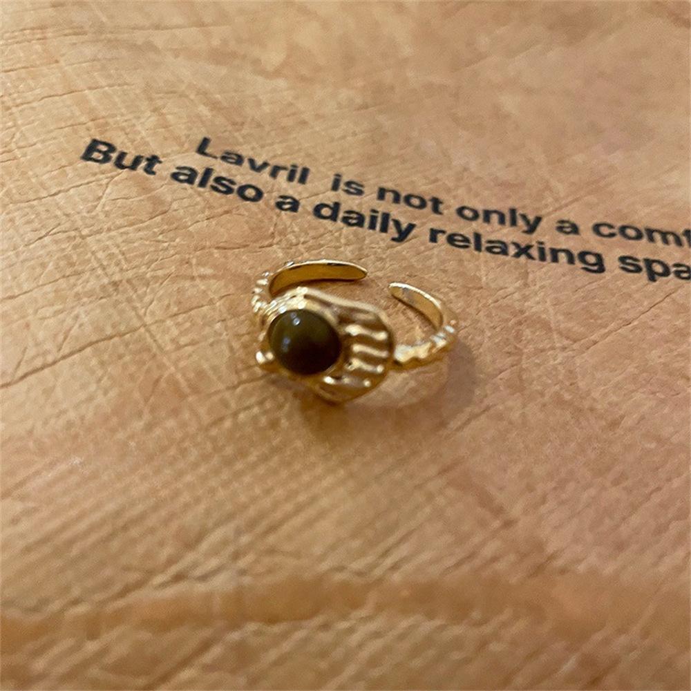 Tiger's Eye Stone Open Ring Temperament Niche Design Light Luxury Index Finger Ring Fashion Gold Ring