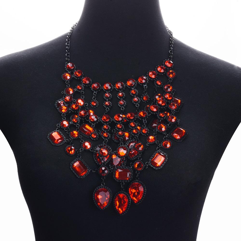 Color Shelf Exaggerated Retro Geometric Water Drop Gem Inlaid Necklace