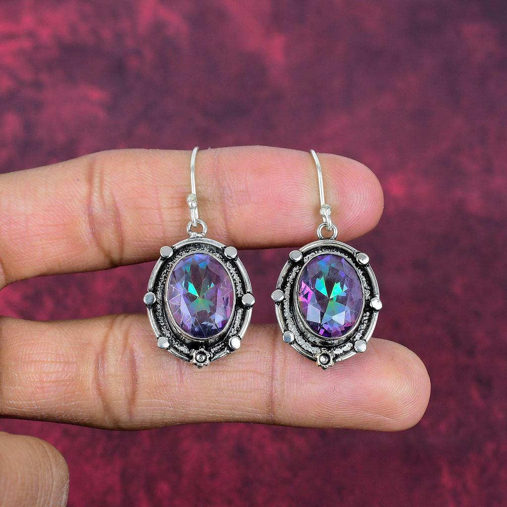 Mystischer Topas 925 Sterling Silber Ohrringe, handgefertigte Edelstein Schmuck Ohrringe, für den Gedenktag