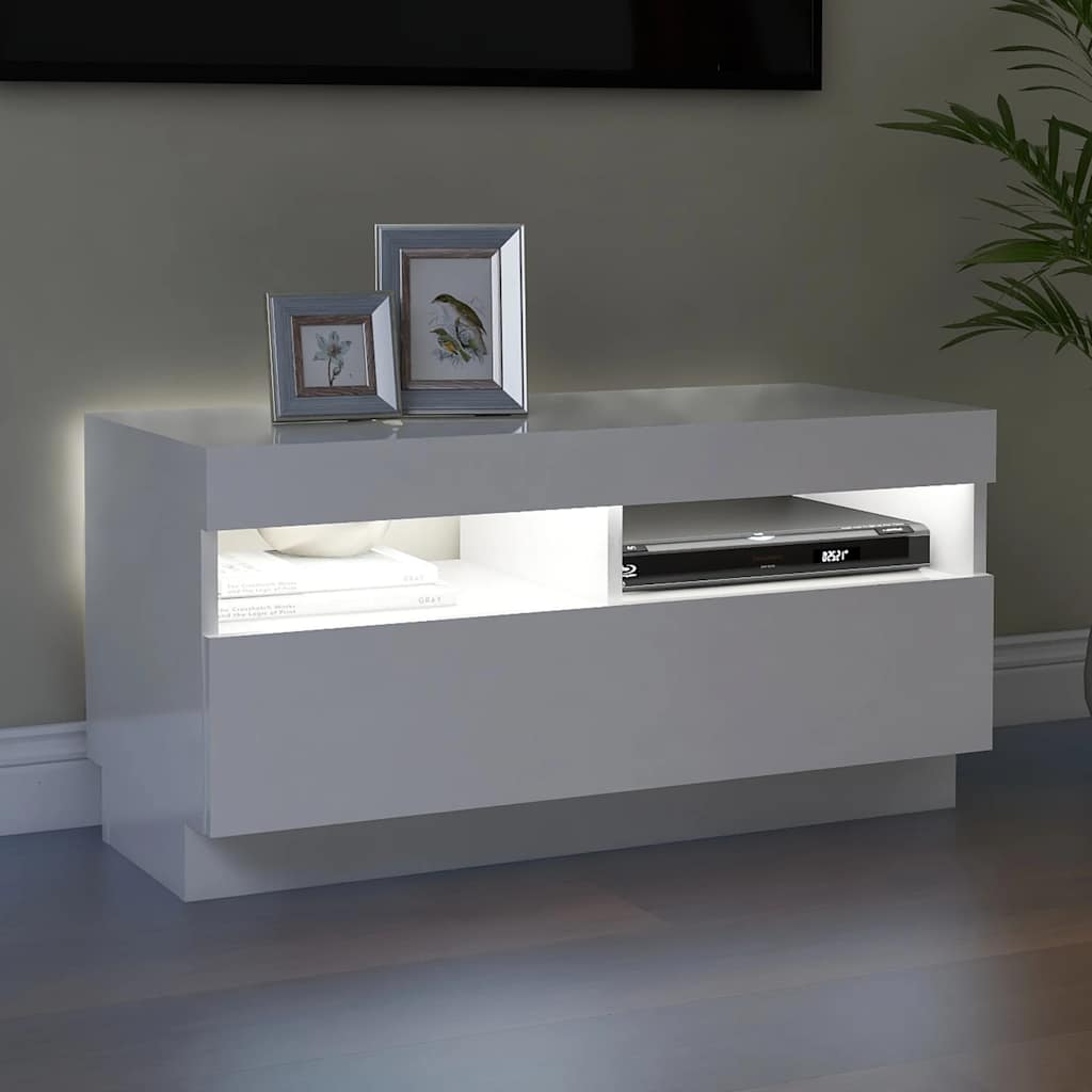 Vidaxl Szafka Pod Tv Z Oświetleniem Led, Biała Z Połyskiem, 80X35X40Cm