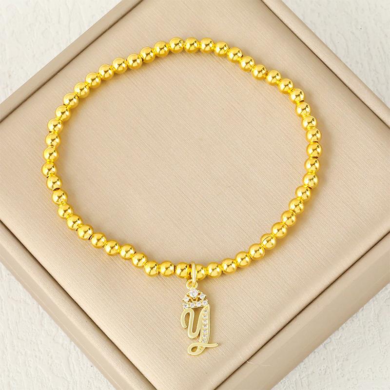 Fashion Round Bead 26 Crown Small Letter Bracelet Copper Plated Micro Inlaid Zircon High-end Jewelry